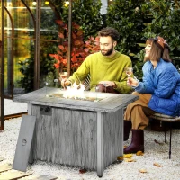 Outsunny 50,000 BTU Gas Fire Pit Table with Cover and Glass Screen - Grey(m-2)