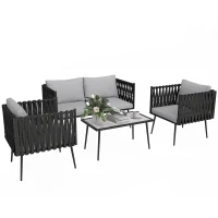 Outsunny 4-Piece Garden Furniture Set with Cushions - Light Grey(m-10)