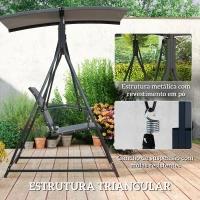 Outsunny Baloiço de Jardim de 2 Lugares com Toldo Ajustável 90° Proteção UV 30+ e Estrutura Triangular 160x112x162 cm Cinzento Escuro(m-5)
