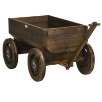 Outsunny Hochbeet im Holzwagen-Design, Brandlackierung, beweglich, wetterbeständig, Braun(m-13)