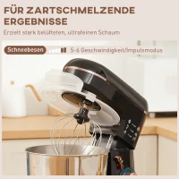 HOMCOM Standmixer, Küchenmaschine, Rührgerät, 6 Stufen, 5,5L Edelstahlschüssel, Schwarz(m-7)