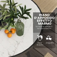 Outsunny Set da Giardino con Tavolo in Vetro Effetto Marmo e 4 Sedie in Rattan, Colore Cachi(m-5)