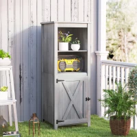 Outsunny Gartenschuppen mit Scheunentür, verstellbare Regale, schlankes Design, Tannenholz, Hellgrau(m-7)