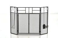 HOMCOM Salvachispas para Chimenea Protector de Chimenea Plegable con Paneles con Doble Puerta 4 Herramientas Estructura de Metal y Ganchos 106x79 cm Negro(m-1)