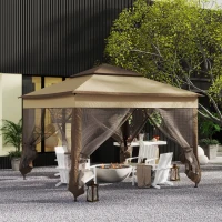 Outsunny 3 x 3(m) Pop Up Gazebo, Marquee Party Tent with Double Tier Roof, Netting and Carry Bag, Event Shelter for Outdoor Patio, Khaki(m-2)
