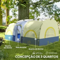 Outsunny Tenda de Campismo Familiar Tipo Túnel para 4-6 Pessoas Impermeável 3.000 mm Dobrável 435x251x195 cm Azul e Cinzento(m-4)