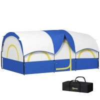 Outsunny Tenda de Campismo Familiar Tipo Túnel para 4-6 Pessoas Impermeável 3.000 mm Dobrável 435x251x195 cm Azul e Cinzento(m-1)