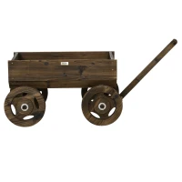 Outsunny Hochbeet im Holzwagen-Design, Brandlackierung, beweglich, wetterbeständig, Braun(m-10)