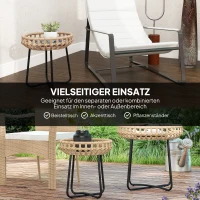 Outsunny 2er Set Beistelltisch Polyrattan Ø60/41 cm rund wetterfest Gartentisch mit X-Beine Verstellbare Fußpads Braun(m-4)