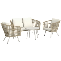 Outsunny Conjunto de Jardín de 4 Piezas con Sofá Sillones y Mesa de Ratán Sintético Cojines Cómodos y Resistente a Rayos UV