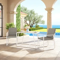 Outsunny Set de Gradina cu Masa si Scaune cu Perne Detasabile, Blat din Sticla si Cadru din Otel, 108x60x72 cm, Alb(m-8)