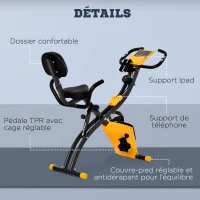 HOMCOM Vélo d'appartement pliable, vélo d'exercice, home traîner pour adultes, 8 niveaux de résistance magnétique, capteurs pouls main, écran LCD multifonction, selle réglable, acier, jaune, noir(m-9)