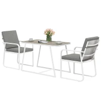 Outsunny Set de Gradina cu Masa si Scaune cu Perne Detasabile, Blat din Sticla si Cadru din Otel, 108x60x72 cm, Alb(m-10)
