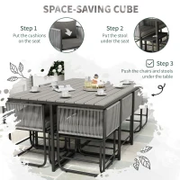 Outsunny 10 Seater Rattan Cube Garden Furniture Set, Rattan Dining Set with Cushions, Outdoor Dining Table and Chairs with 6 Armchairs, 4 Stools, Rectangular Wood Grain Plastic Top Table, Grey(m-7)