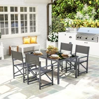 Outsunny 5-Delige Tuinset Stalen Eettafelset voor 4 met Opklapbare Stoelen en Glazen Tafel, Grijs(m-2)