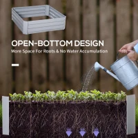 Outsunny Set of 2 291L Raised Garden Bed, Elevated Galvanised Planter Box for Flowers, Herbs, 100x100x30cm, Grey(m-5)