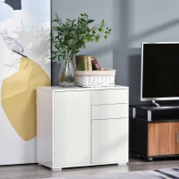 HOMCOM High Gloss Frame Sideboard, Push-Open Design with 2 Drawer for Living Room, Bedroom, 74H x 79W x 36Dcm, White(m-9)