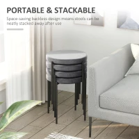 HOMCOM Zestaw 4 stołków do jadalni hokery do stawiania jeden na drugim stołki barowe nowoczesne poliester stal kolor szary(m-6)