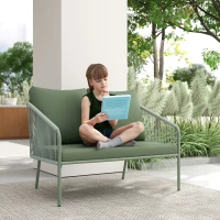 Outsunny Divano da Giardino 2 Posti in Rattan PE Stile Boho con Cuscini Sfoderabili e Braccioli, Verde(m-7)