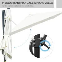 Outsunny Ombrellone a Sbalzo 3x3 m Inclinabile con Manovella e Base a Croce, in Acciaio e Poliestere, Bianco Crema(m-6)