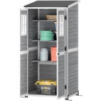 Outsunny Drewniany domek na narzędzia ogrodowe z 2 oknami, kotwami do gruntu, dachem z asfaltu, 91 x 69 x 192 cm, Sosna, Jasnoszary(m-1)