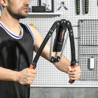 SPORTNOW Extensor de Pecho Ajustable de 10-200 kg con 20 Niveles de Resistencia y Agarre Antideslizante 43x16x5 cm Negro y Rojo(m-2)