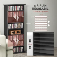 HOMCOM Scaffale Porta CD con 6 Ripiani Regolabili, Capacità di 360 CD/185 DVD, 58x24x124.5 cm, Nero(m-5)