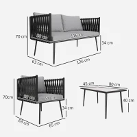 Outsunny 4-Piece Garden Furniture Set with Cushions - Light Grey(m-3)