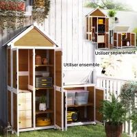 Outsunny Abri de jardin + armoire de rangement en bois avec toit incliné en asphalte, étagères et portes verrouillables, naturel(m-4)