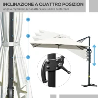 Outsunny Ombrellone a Sbalzo 3x3 m Inclinabile con Manovella e Base a Croce, in Acciaio e Poliestere, Bianco Crema(m-4)