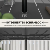 Outsunny Stół Ogrodowy 150x90cm, Odporny na Warunki Pogodowe Stół na Balkon ze Stali, z Otoworem na Parasol Czarny(m-5)