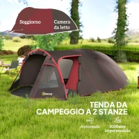 Outsunny Tenda da Campeggio da 2-4 Persone con Stanze Separate, Impermeabile con Doppie Porte, Grigio(m-4)