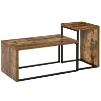 HOMCOM Nesting Coffee Table Set of 2, Industrial Stacking Side End Tables with Metal Frame for Living Room, Bedroom, Rustic Brown(m-1)