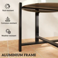 Outsunny Round Small Garden Table, 60cm Outdoor Side Table with Faux Marble Tempered Glass Top, Aluminium Frame for Garden, Patio, Balcony, Light Grey(m-6)