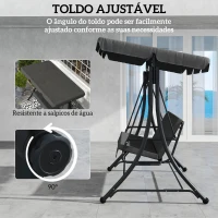 Outsunny Baloiço de Jardim de 3 Lugares Baloiço de Exterior com Toldo Ajustável Apoio para os Pés Retrátil 200x127x170 cm Cinzento(m-4)