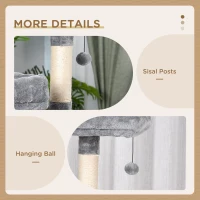 PawHut Duży drapak dla kotów 145 cm, z hamakiem, drzewko do wspinaczki dla kotów, drapak z jaskiniami i słupkami obszytymi sizalem, Jasnoszary(m-5)