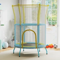 AIYAPLAY Trampolín Infantil de Interior con Red de Seguridad Cuerdas Elásticas y Barras Acolchadas 3-6 Años Ø140x190cm Azul Claro(m-9)