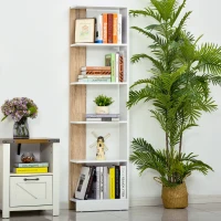 HOMCOM Estante de Armazenamento com 5 Prateleiras Estante Multiuso para Escritório  45x21x170cm Branco e Carvalho(m-2)