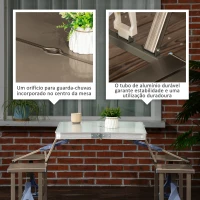 Outsunny Mesa de Campismo Dobrável com 4 Assentos Orifício para Chapéu de Sol e Estrutura de Alumínio para Praia Piquenique 136x85,5x66cm Prata(m-4)