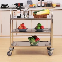 HOMCOM Carrito Auxiliar con Ruedas de Acero Inoxidable 90,5x50,5x88,2 cm Carrito de Cocina con Bandejas y 2 Brazos Plata(m-2)