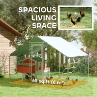 PawHut Walk-in Chicken Run w/ Cover, Feeding Door, Hanging Feeder, Perch, for 6-8 Poultry(m-4)