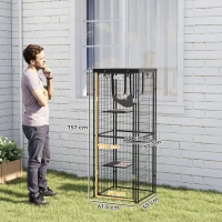 PawHut Jaula para Gatos Exterior e Interior Metálica con Cubierta Impermeable Perchas Hamaca y Puerta 61,5x55x157 cm Negro(m-3)