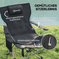 Outsunny 2er Set Campingstuhl faltbar Angelstuhl mit abnehmbar Fußstütze Kopfstütze Getränkehalter belastbar 120 kg Schwarz(m-4)