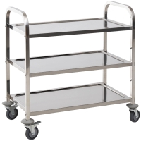 HOMCOM Carrito Auxiliar con Ruedas de Acero Inoxidable 90,5x50,5x88,2 cm Carrito de Cocina con Bandejas y 2 Brazos Plata