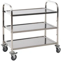 HOMCOM Carrito Auxiliar con Ruedas de Acero Inoxidable 90,5x50,5x88,2 cm Carrito de Cocina con Bandejas y 2 Brazos Plata(m-1)