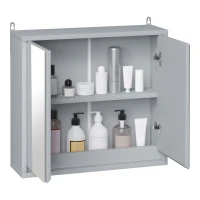 HOMCOM Armário de banheiro com espelho de parede com prateleira ajustável 3 níveis 2 portas 48x14,5x45 cm Cinza(m-11)