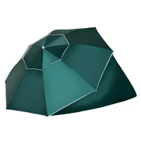 Outsunny Chapéu de Sol de Praia com Painéis Laterais Tipo Tenda Chapéu de Sol para Praia com Proteção UV 50  Φ210x222cm Verde Escuro(m-8)