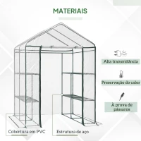 Outsunny Estufa Transparente de Jardim Estufa de Plantas de 3 Níveis com Prateleiras Estrutura de Aço 143x143x195cm Transparente e Verde(m-4)