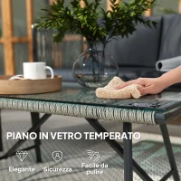 Outsunny Set Salotto da Giardino in Rattan con 2 Poltrone, Divanetto 2 Posti e Tavolino da Caffè in Vetro, Grigio(m-7)