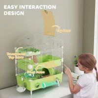 PawHut 3-Tier Hamster Cage with Transparent Top, Sand Bathroom, Exercise Wheel, Hideout Room, Tubes, 45 x 28 x 60 cm, Green(m-6)